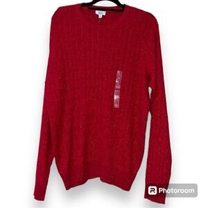 Kim Rogers size XXL long sleeve cable lurex sweater red shiny metallic